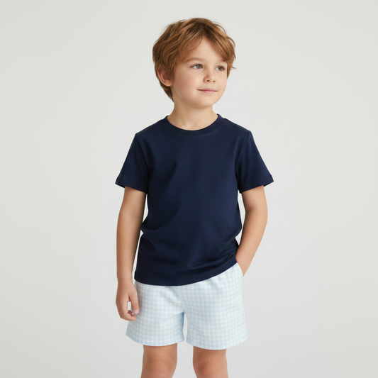 The Little Lemons Company Classic Navy Gingham Boys Set