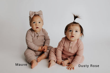 Three Little Tots Mauve Baby Ribbed Playsuit with Pockets
