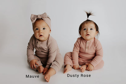 Three Little Tots Mauve Baby Ribbed Playsuit with Pockets