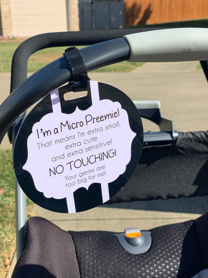 Three Little Tots Micro Preemie No Touching Car Seat Sign Tag