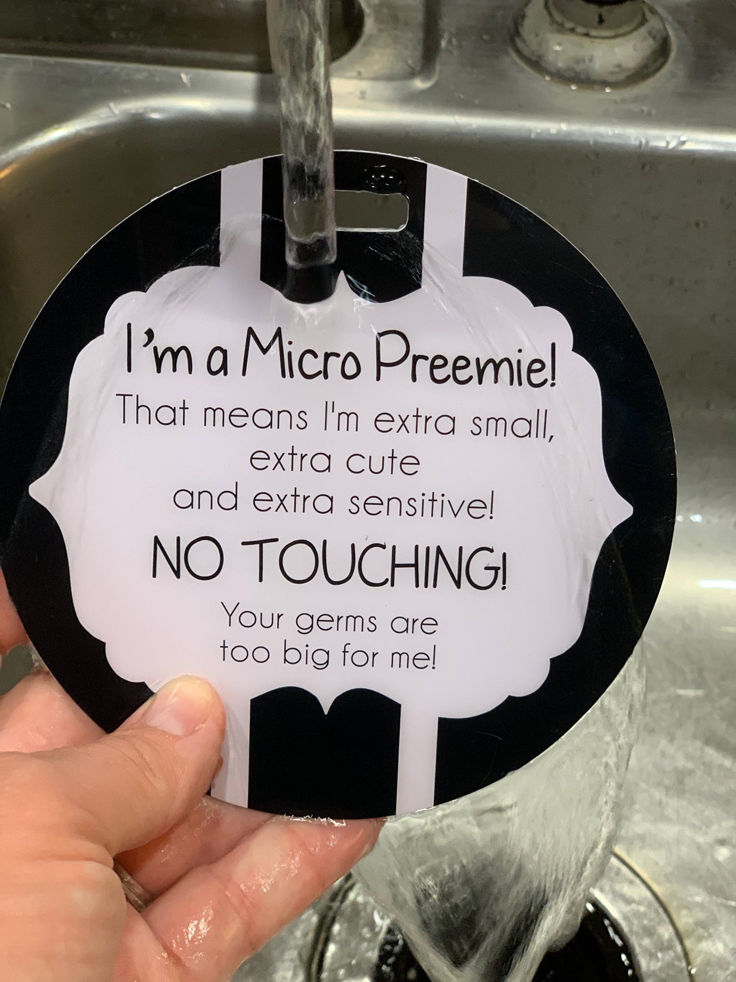 Three Little Tots Micro Preemie No Touching Car Seat Sign Tag