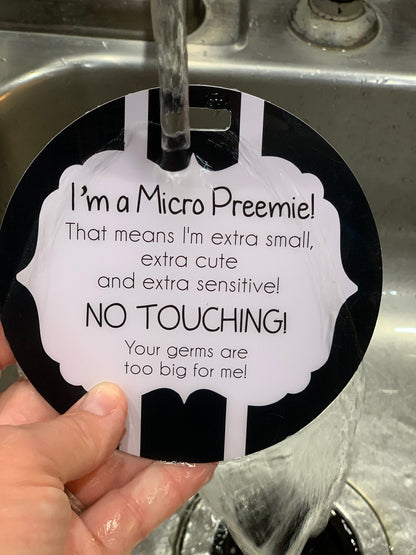 Three Little Tots Micro Preemie No Touching Car Seat Sign Tag