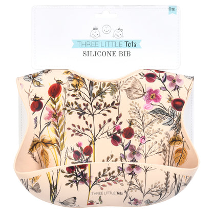 Three Little Tots Floral Silicone Bib with Crumb Catcher