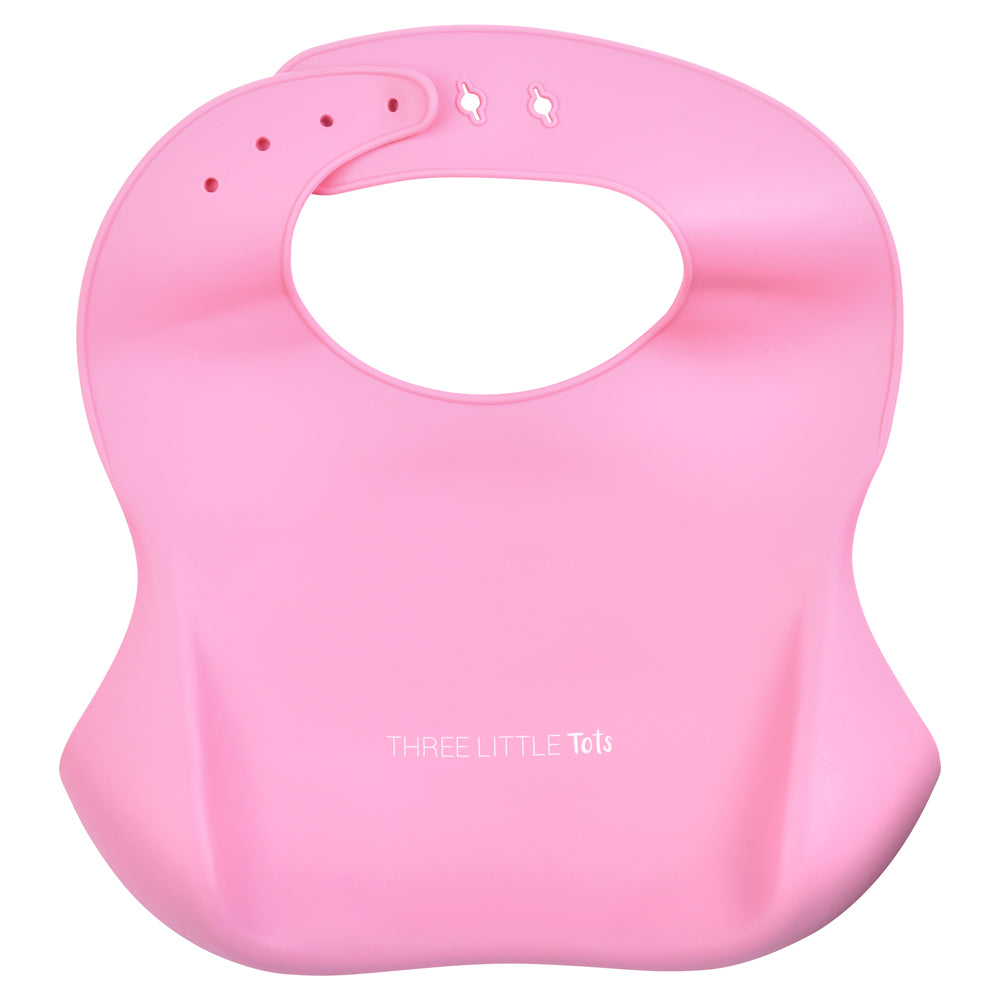 Three Little Tots Rose Silicone Bib with Crumb Catcher