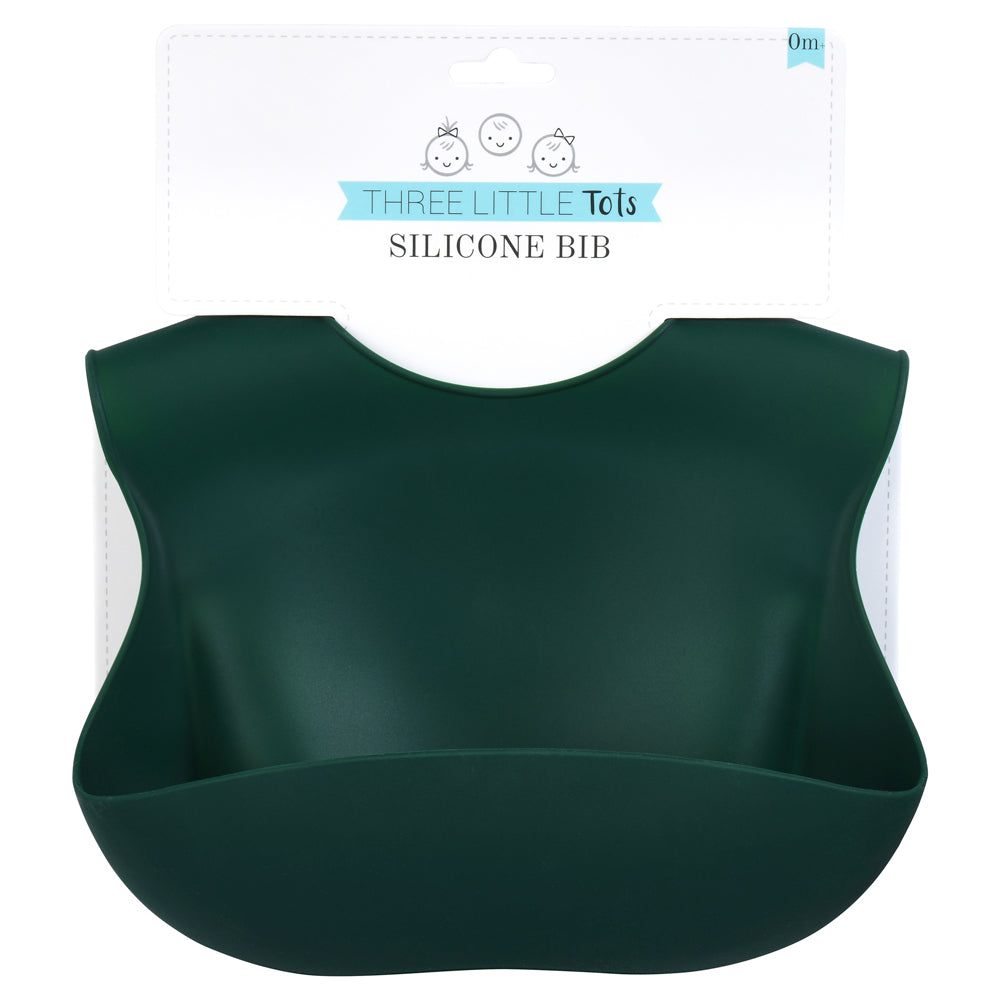 Three Little Tots Forrest Green Silicone Bib with Crumb Catcher