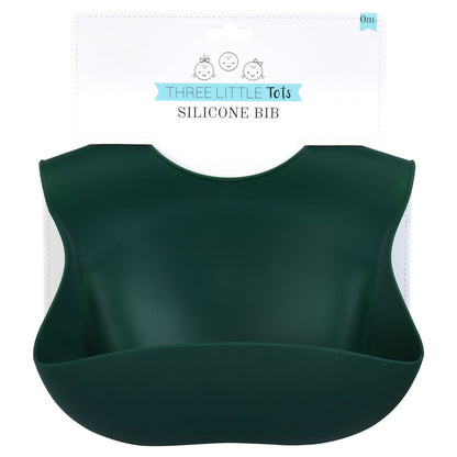 Three Little Tots Forrest Green Silicone Bib with Crumb Catcher