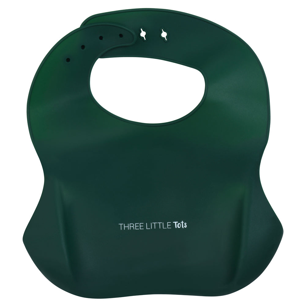 Three Little Tots Forrest Green Silicone Bib with Crumb Catcher