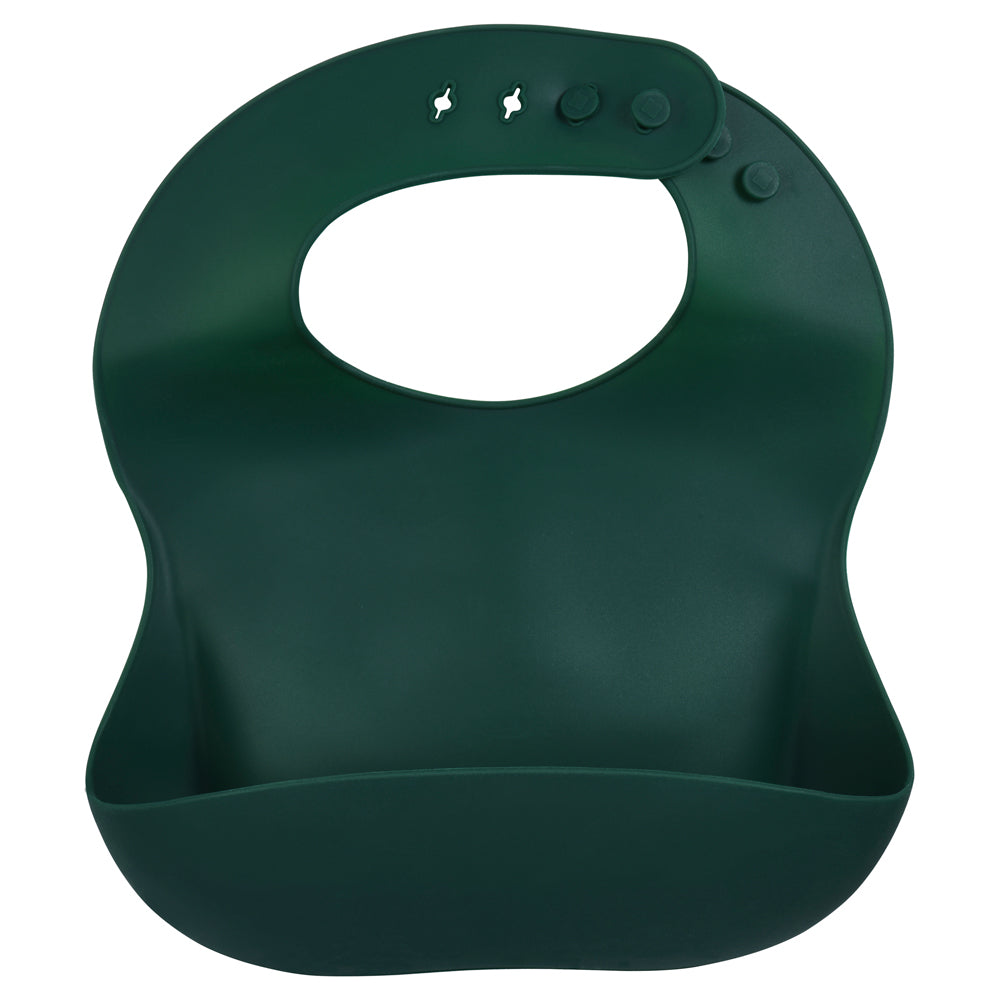 Three Little Tots Forrest Green Silicone Bib with Crumb Catcher
