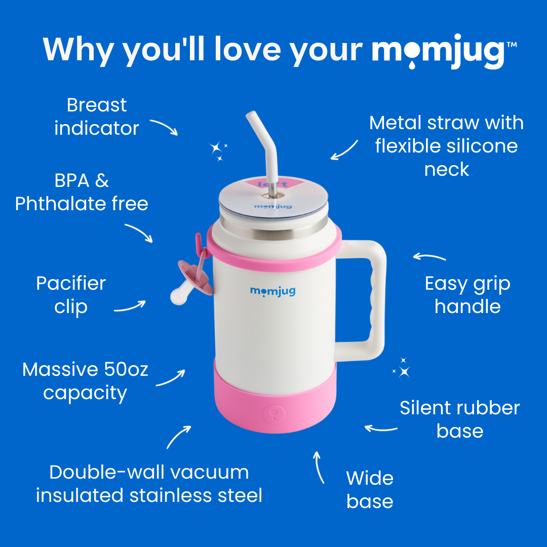 momjug™ Breastfeeding Water Bottle - 50oz Hydration with Breast Indicator & Pacifier Clip