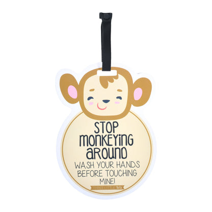 Three Little Tots Monkey Wash Your Hands No Touching Newborn Baby Car Seat Sign Tag