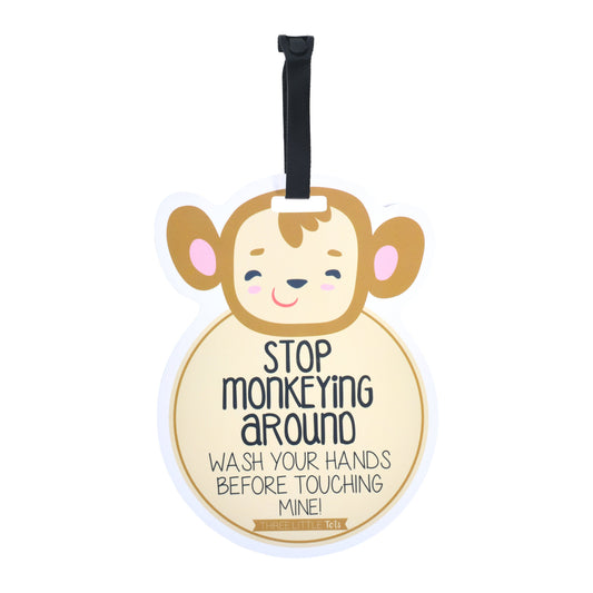 Three Little Tots Monkey Wash Your Hands No Touching Newborn Baby Car Seat Sign Tag