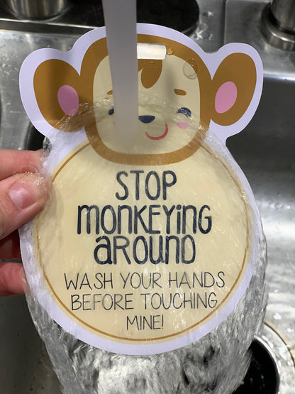Three Little Tots Monkey Wash Your Hands No Touching Newborn Baby Car Seat Sign Tag