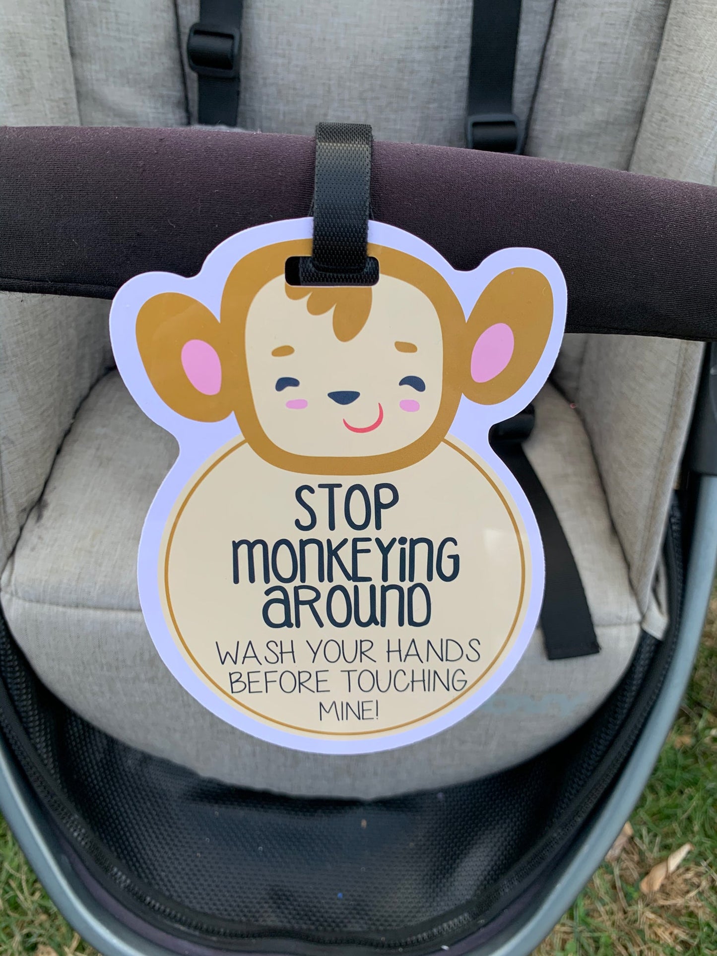 Three Little Tots Monkey Wash Your Hands No Touching Newborn Baby Car Seat Sign Tag