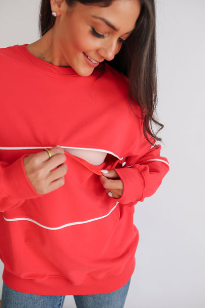 Movemama x NUULY Relaxed Fit Invisible Zipper Breastfeeding Sweatshirt with Piping