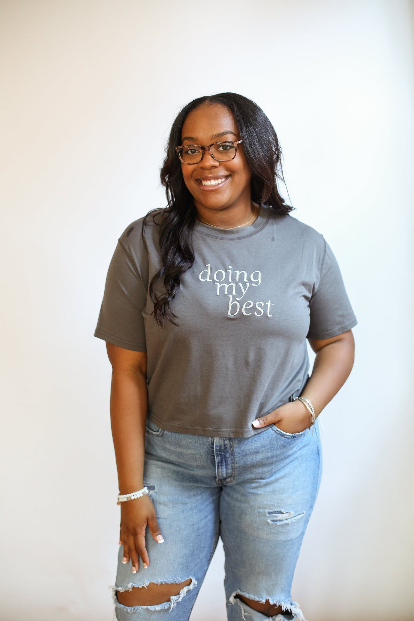 Movemama Cropped Embroidered Nursing Friendly Tee (Final Sale)