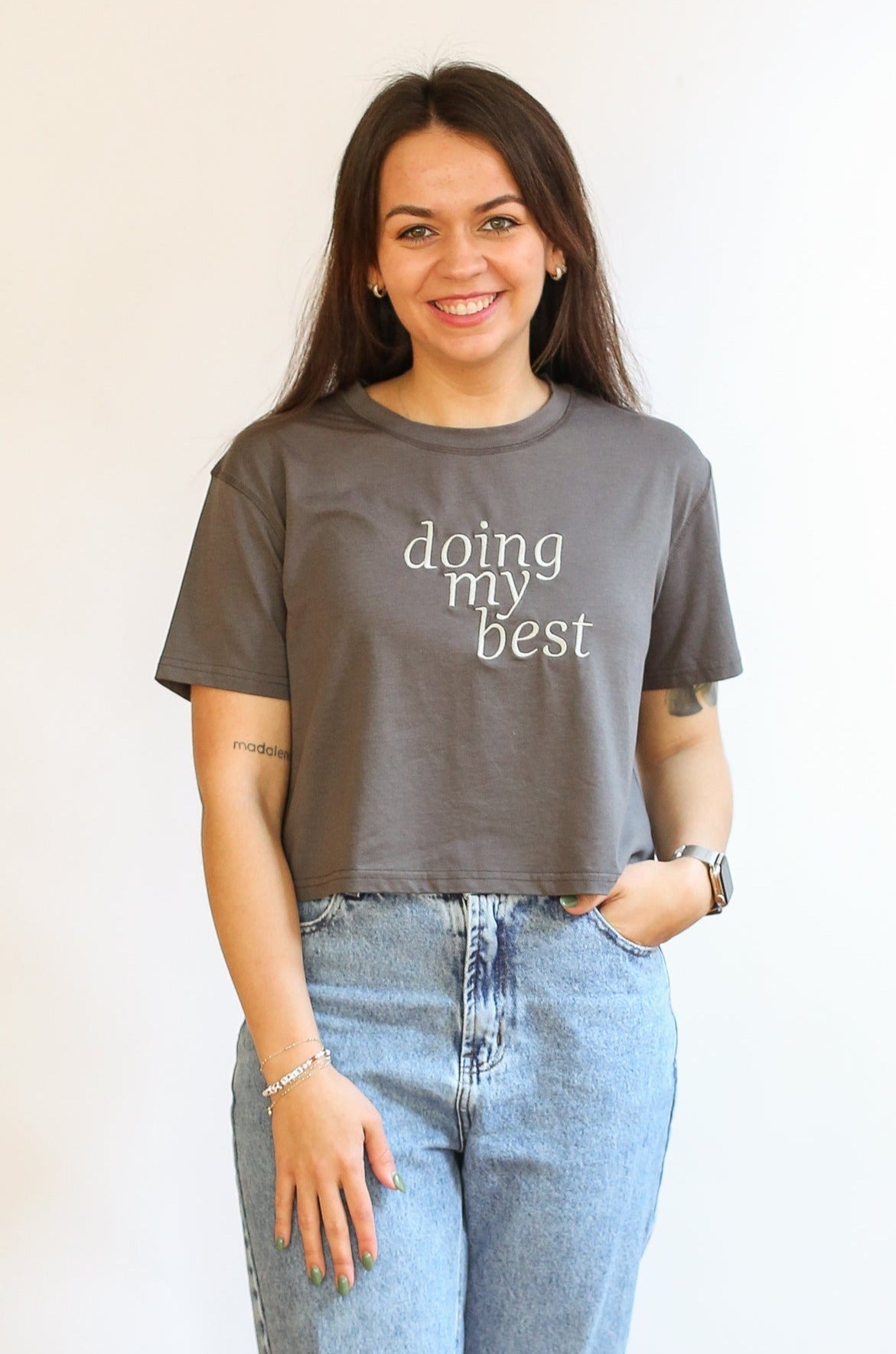 Movemama Cropped Embroidered Nursing Friendly Tee (Final Sale)
