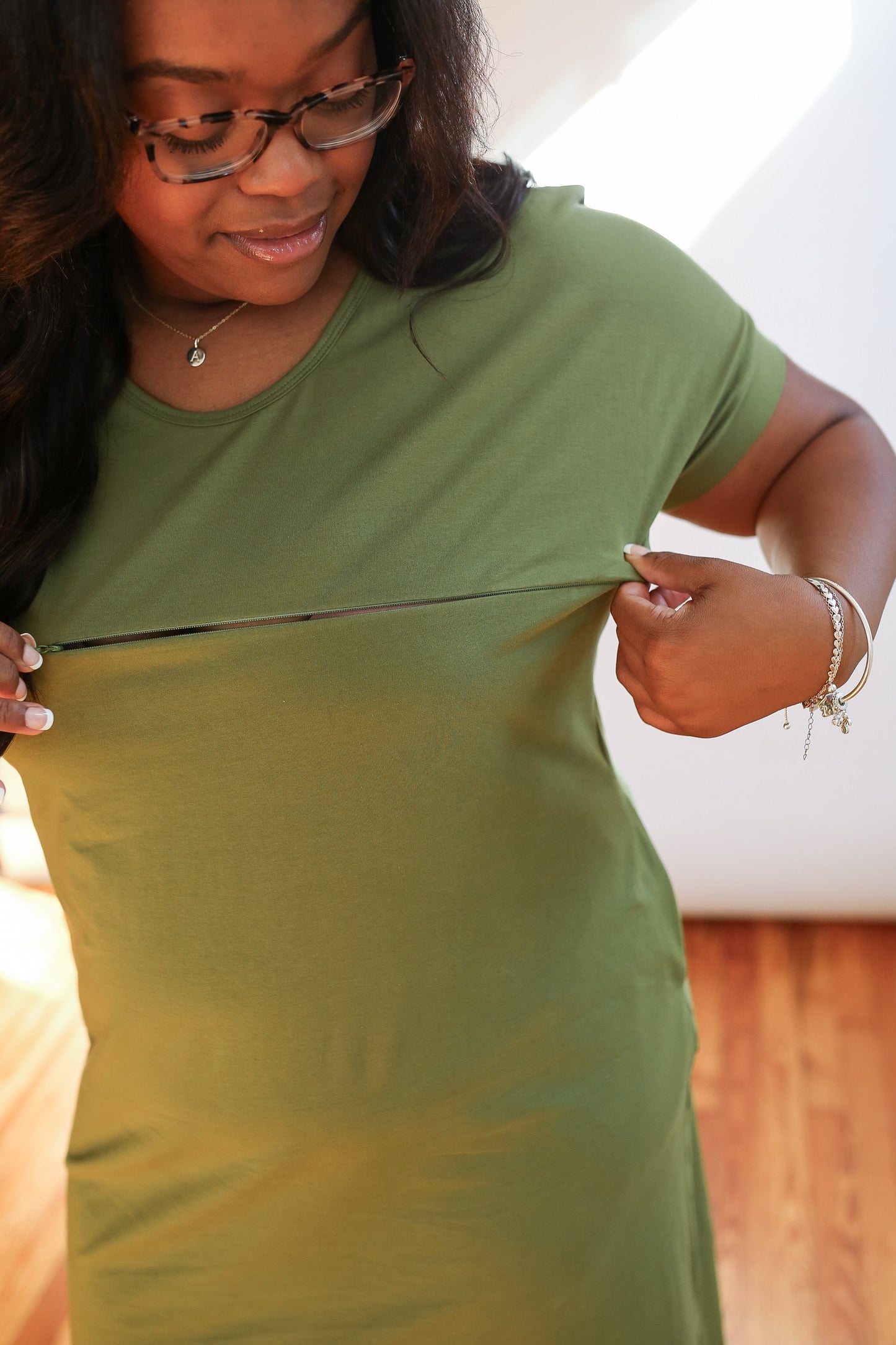 Movemama Invisible Zipper Midi Breastfeeding T-Shirt Dress (Final Sale)