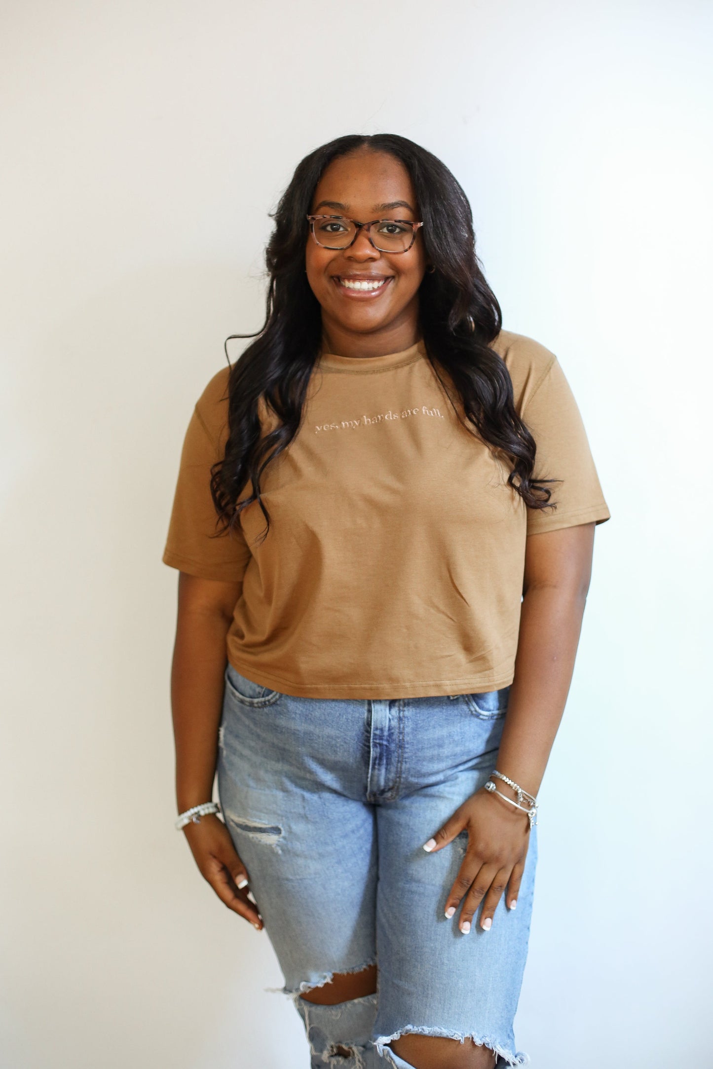 Movemama Cropped Embroidered Nursing Friendly Tee (Final Sale)