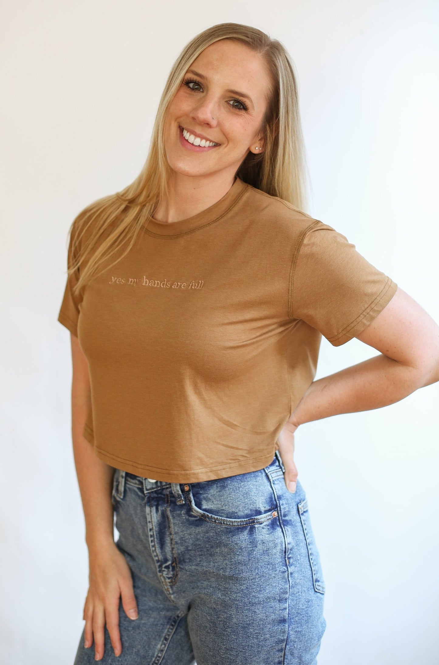 Movemama Cropped Embroidered Nursing Friendly Tee (Final Sale)