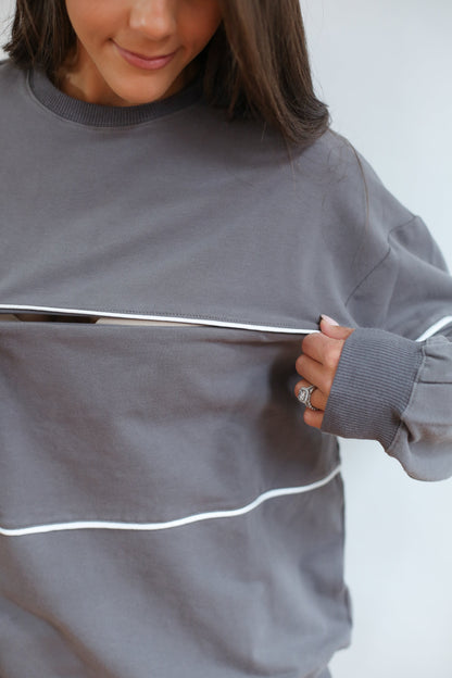 Movemama Relaxed Fit Invisible Zipper Breastfeeding Sweatshirt with Piping