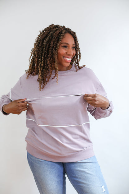 Movemama Relaxed Fit Invisible Zipper Breastfeeding Sweatshirt with Piping