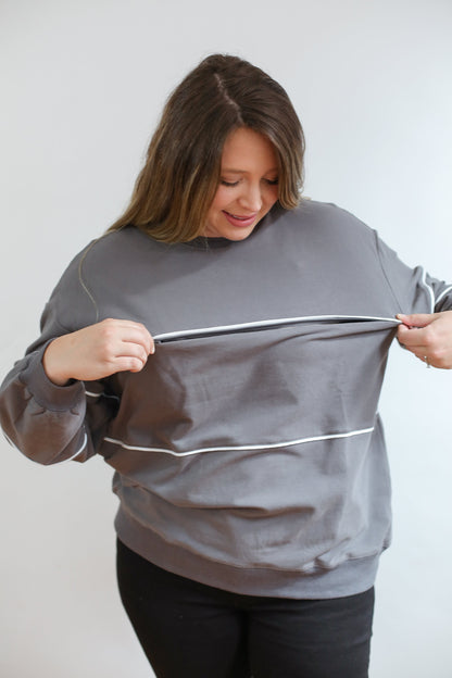 Movemama Relaxed Fit Invisible Zipper Breastfeeding Sweatshirt with Piping
