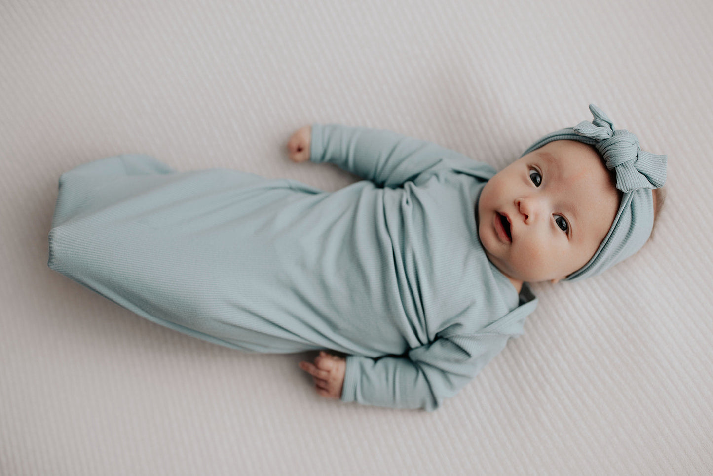 Three Little Tots Blue Bird Ribbed Knotted Newborn Baby Gown