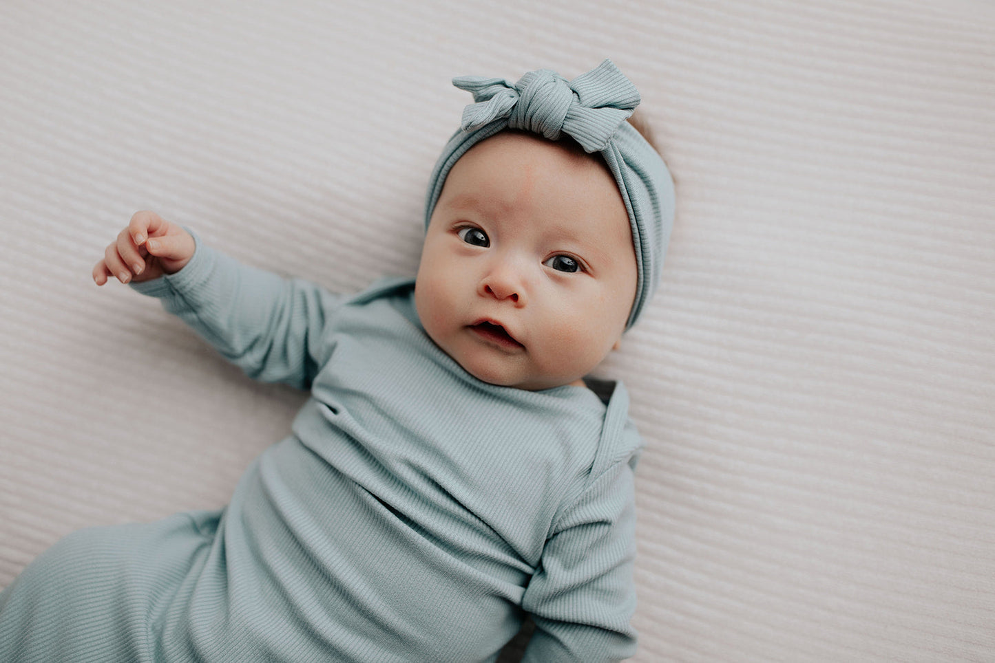 Three Little Tots Blue Bird Ribbed Knotted Newborn Baby Gown