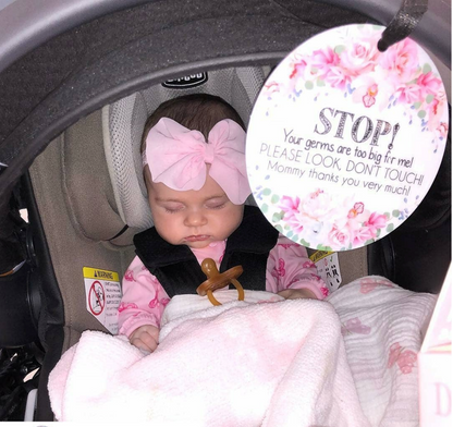 Three Little Tots Flower No Touching Baby Car Seat Sign Tag
