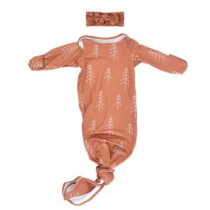 Three Little Tots Christmas Pine Tree Knotted Newborn Baby Gown