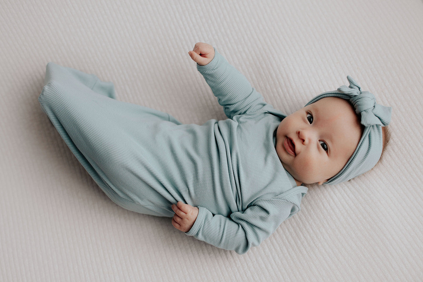 Three Little Tots Blue Bird Ribbed Knotted Newborn Baby Gown