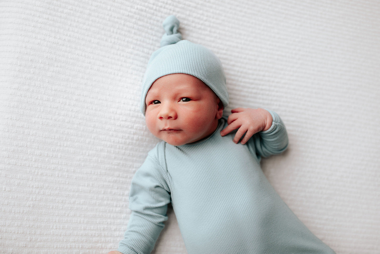 Three Little Tots Blue Bird Ribbed Knotted Newborn Baby Gown
