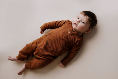 Three Little Tots Clay Baby Ribbed Playsuit with Pockets