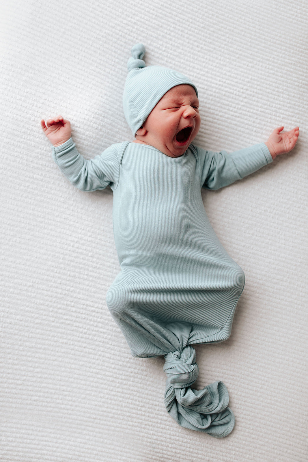 Three Little Tots Blue Bird Ribbed Knotted Newborn Baby Gown