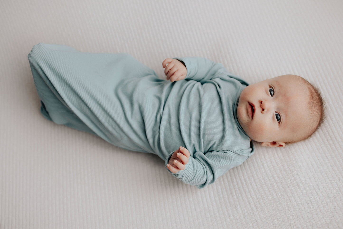 Three Little Tots Blue Bird Ribbed Knotted Newborn Baby Gown