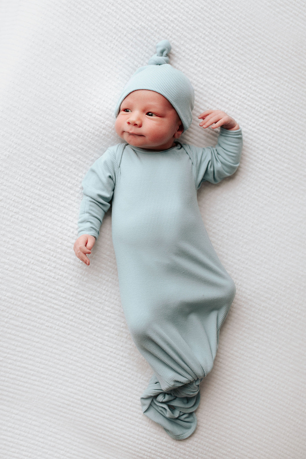 Three Little Tots Blue Bird Ribbed Knotted Newborn Baby Gown