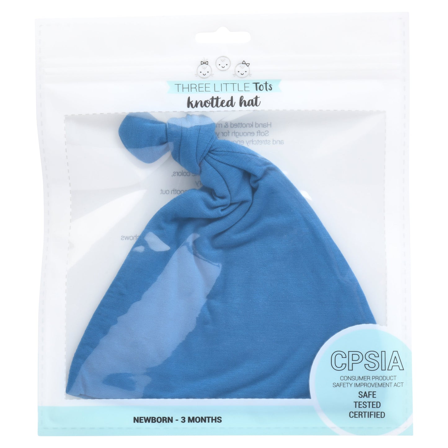 Three Little Tots Blue Knotted Newborn Baby Hat