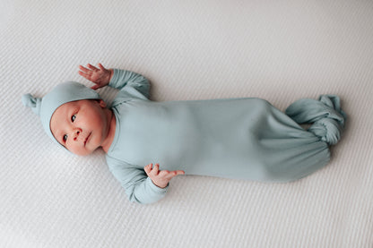 Three Little Tots Blue Bird Ribbed Knotted Newborn Baby Gown