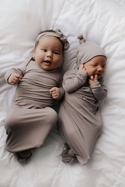 Three Little Tots Harbor Mist Neutral Knotted Newborn Baby Gown