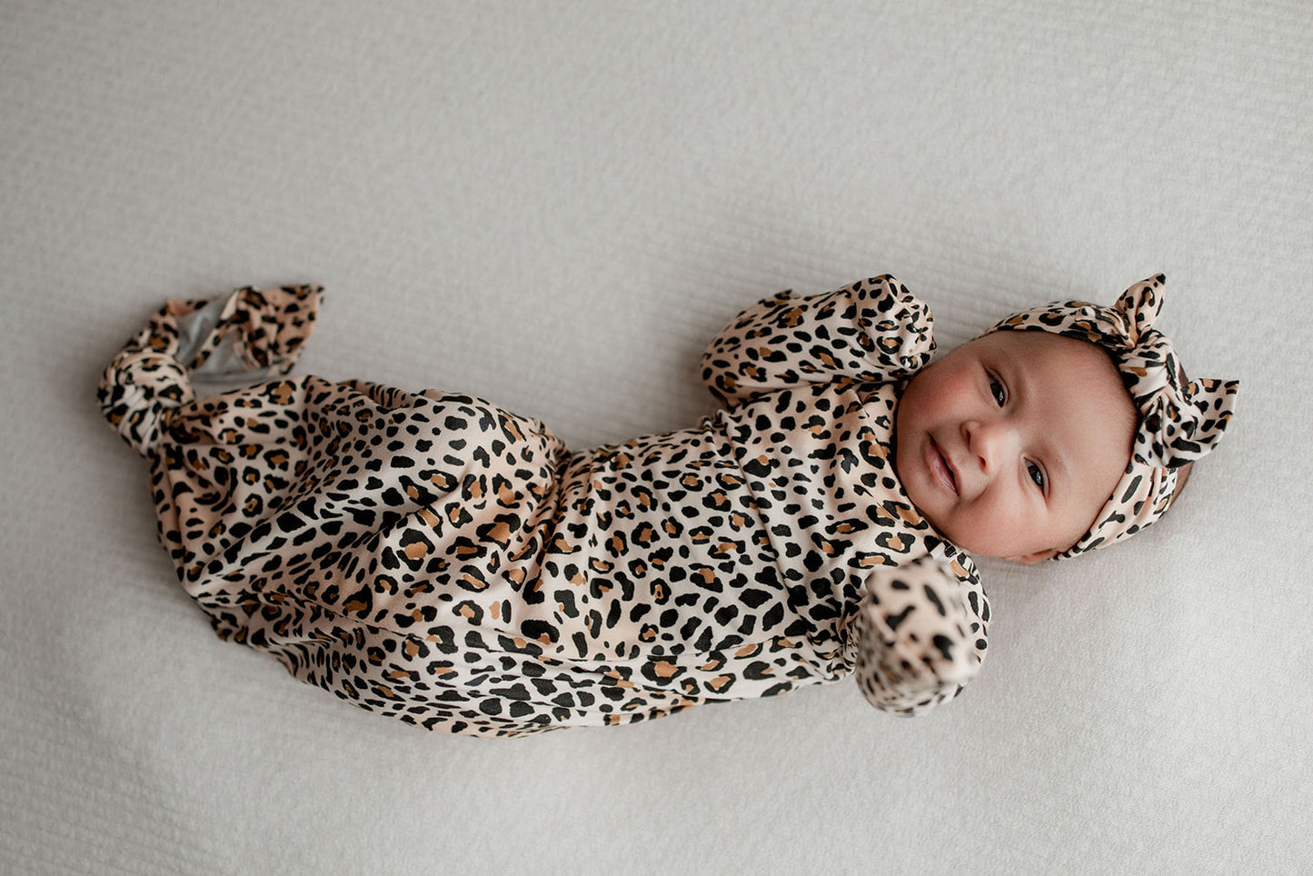 Three Little Tots Leopard Knotted Newborn Baby Gown