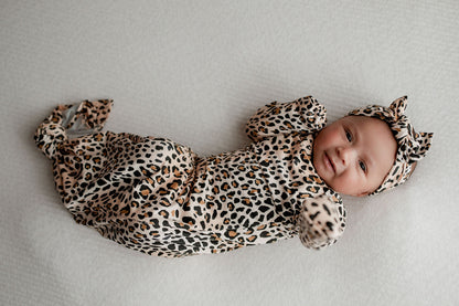 Three Little Tots Leopard Knotted Newborn Baby Gown