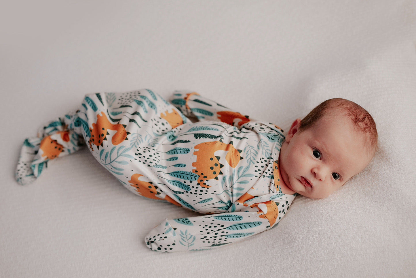 Three Little Tots Dinosaur Themed Newborn Knotted Gown