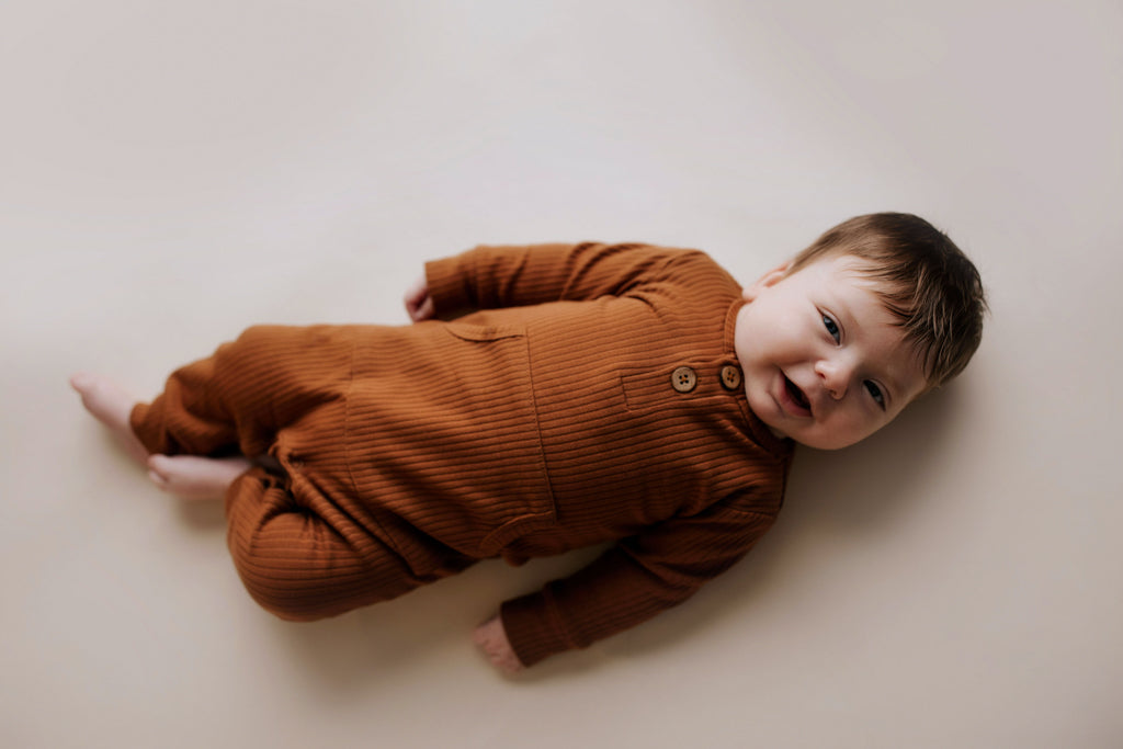Three Little Tots Clay Baby Ribbed Playsuit with Pockets
