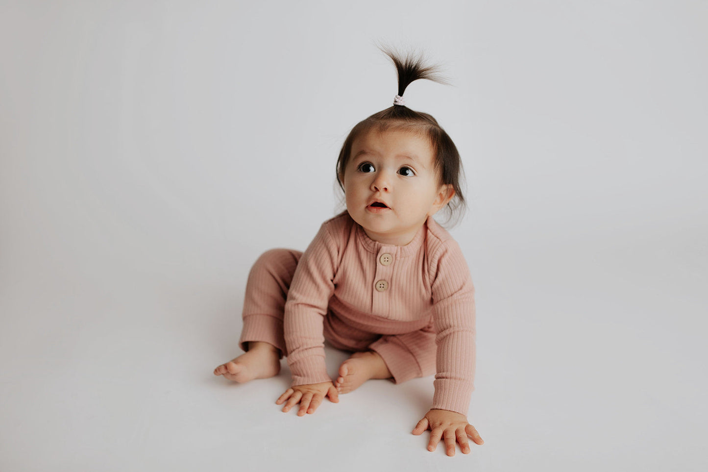Three Little Tots Dusty Rose Pink Baby Ribbed Playsuit with Pockets
