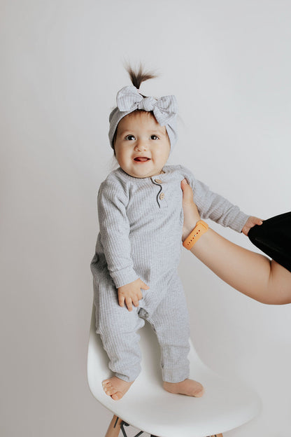Three Little Tots Gray Baby Ribbed Playsuit with Pockets