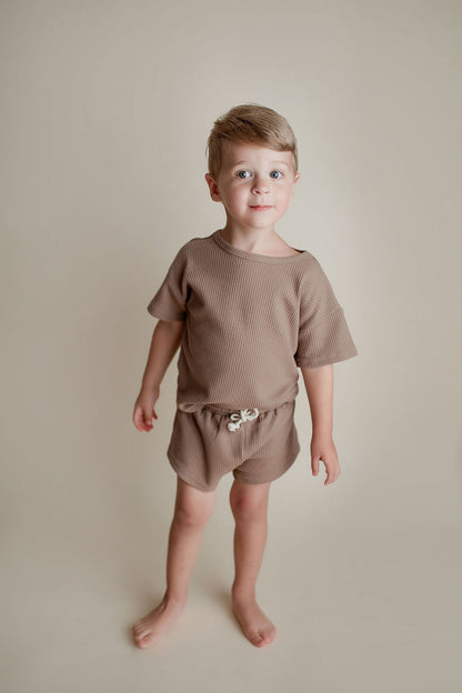Three Little Tots Cocoa Sands Brown Waffle Two Piece Set