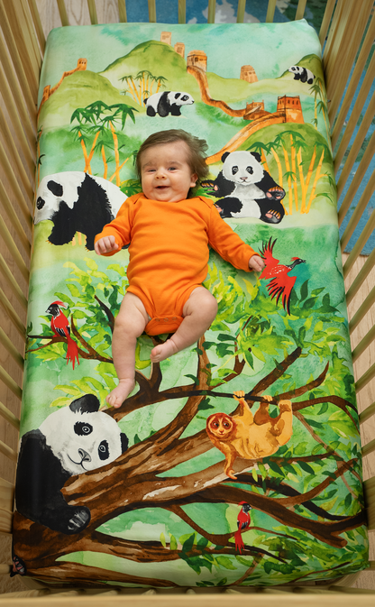 Moon Star Baby Great Cuddle of Pandas Fitted Crib Sheet