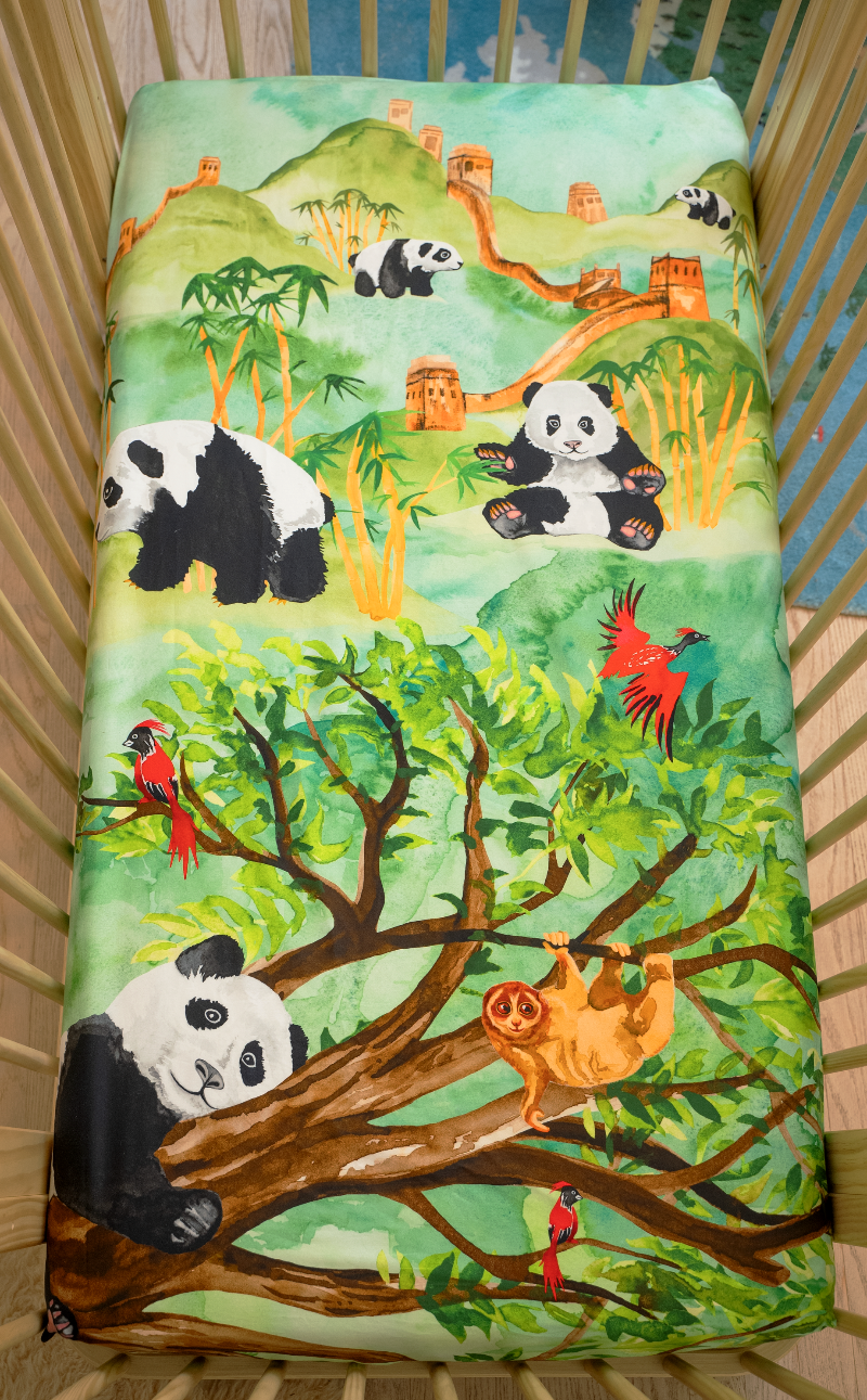 Moon Star Baby Great Cuddle of Pandas Fitted Crib Sheet