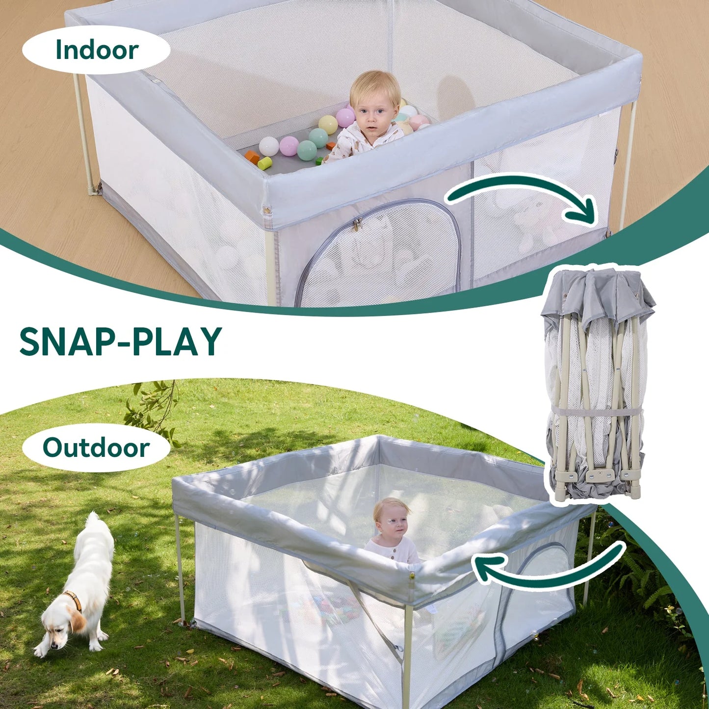 Babelio Baby Playpen | 2-Step Folding Indoor & Outdoor Playpen