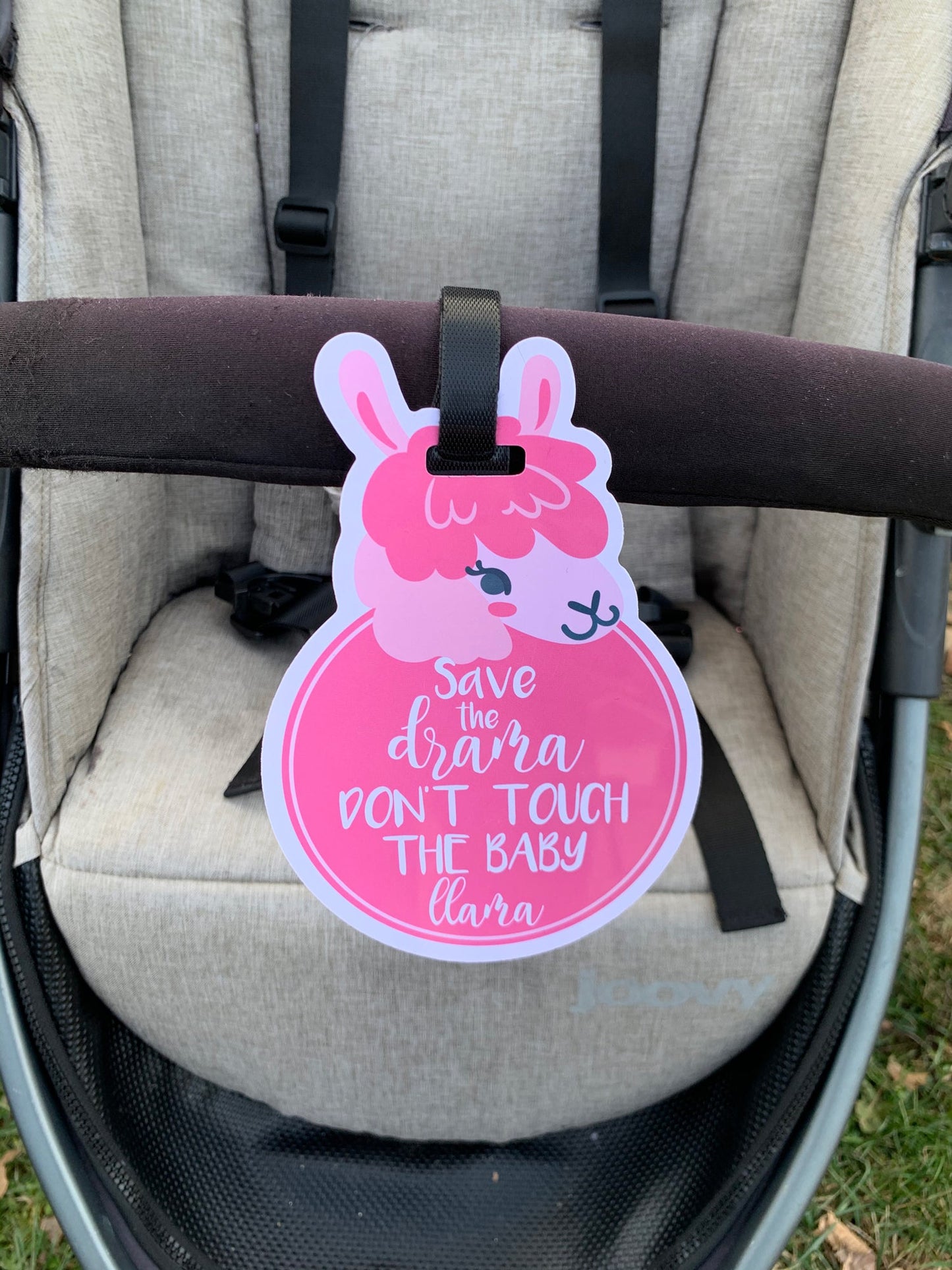 Three Little Tots Pink Llama No Touching Newborn Baby Car Seat Sign Tag
